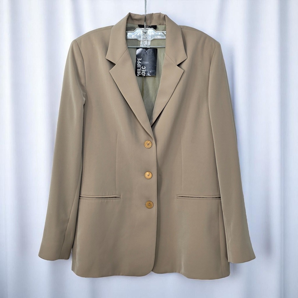 Philippe Adec Beige Blazer Jacket Business Career Chic Woman Size 14 France READ